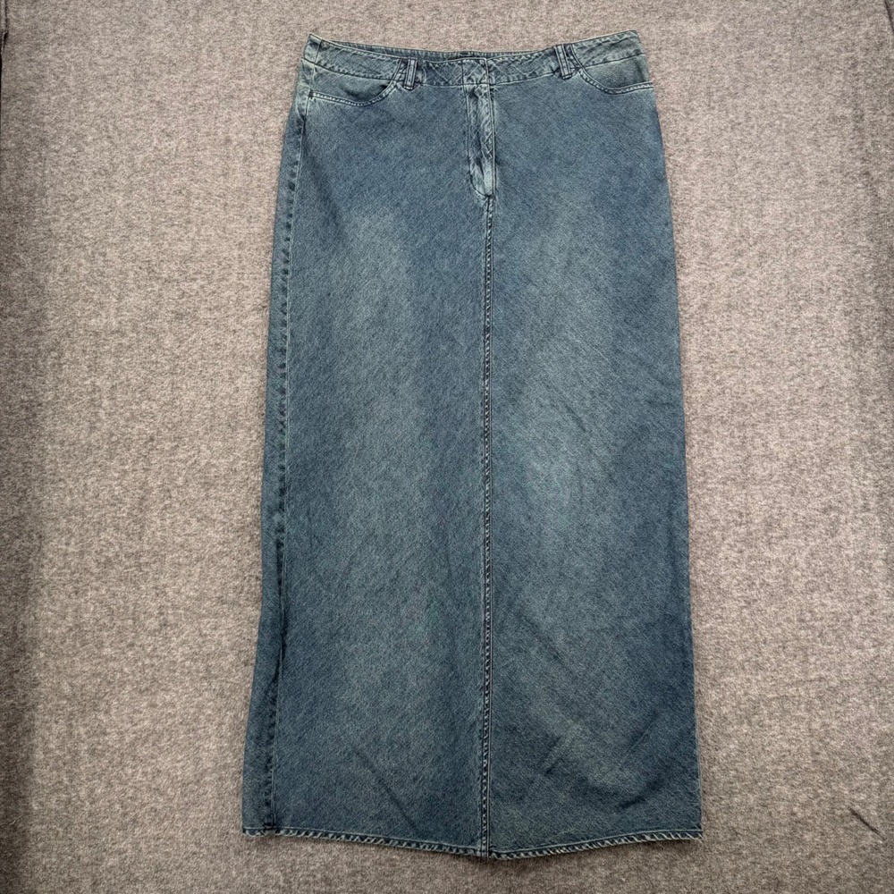 Mossimo Womens Blue Denim Maxi Skirt Size 14 Medium Wash Cotton Back Slit Y2K